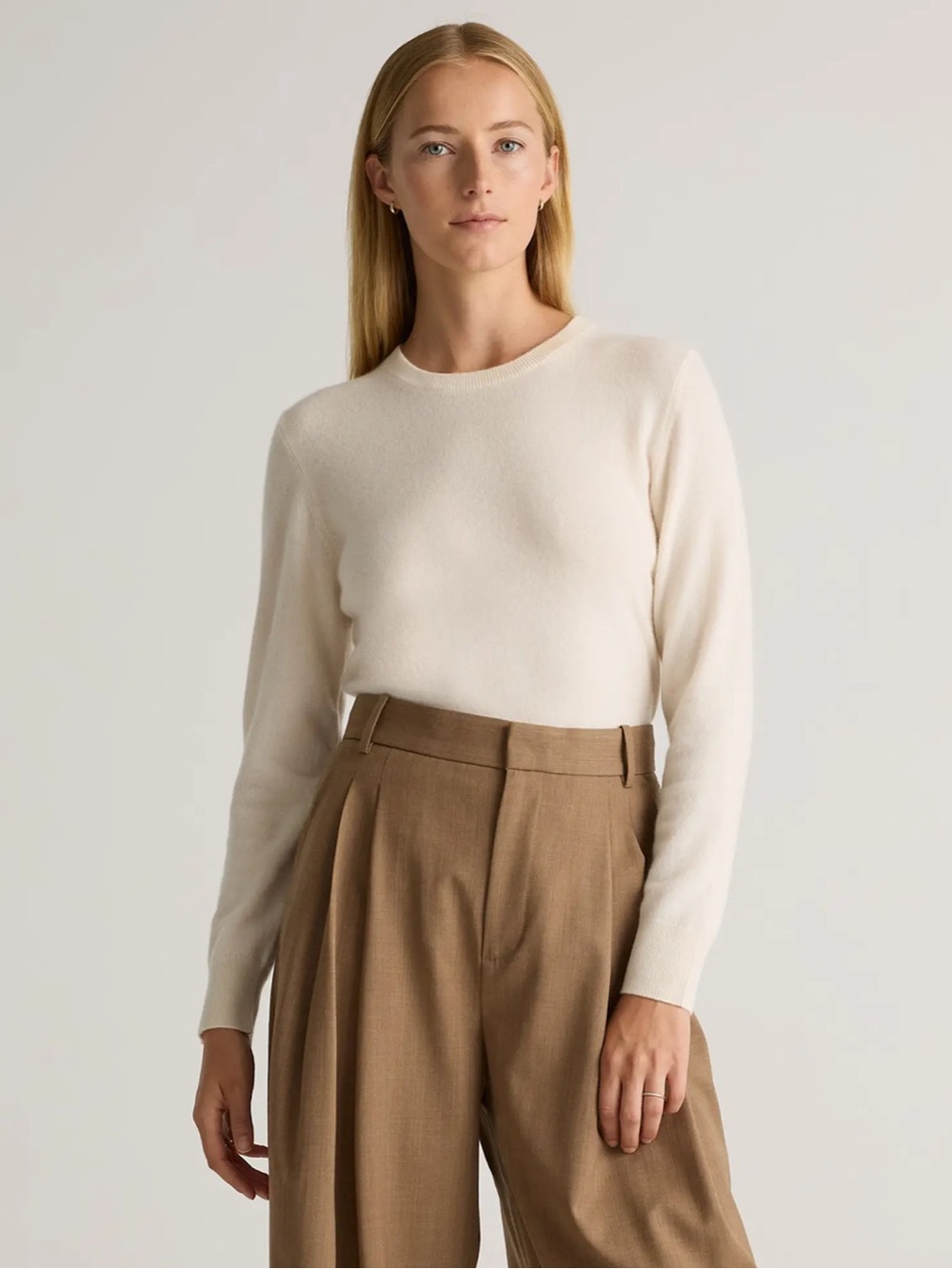 Quince Mongolian Chashmere Crewneck Sweater in Ivory XS